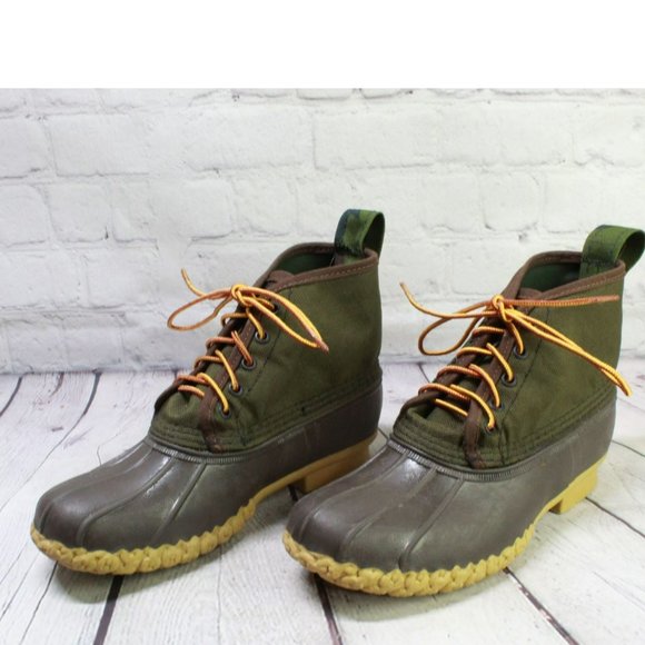LL Bean Green Canvas Lace Up Insulated Ankle Duck Boots Size 8 M - Picture 2 of 9